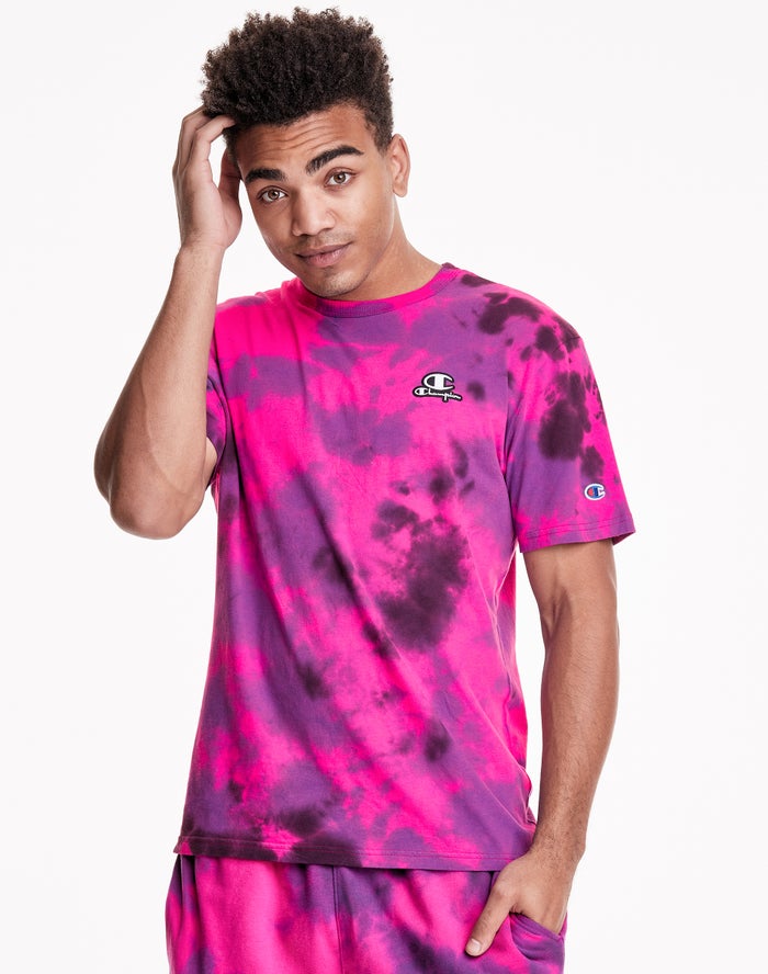 Champion Mens T-Shirt NZ - Astro Dye Embroidered C Logo & Script Applique Purple/Black ( 5904-OKCGT